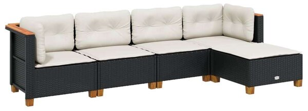 VidaXL 5 részes fekete polyrattan kerti kanapészett párnákkal