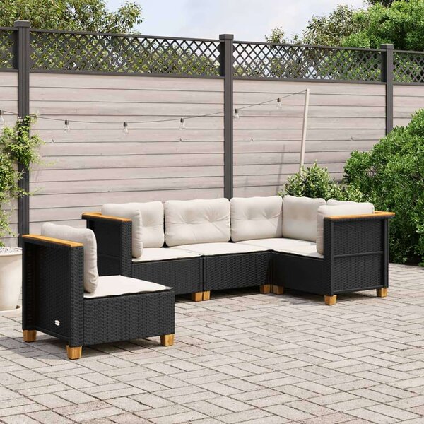 VidaXL 5 részes fekete polyrattan kerti kanapészett párnákkal