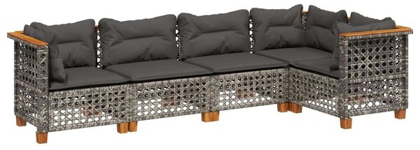 5 Részes Szürke Polyrattan Kerti Ülőgarnitúra Párnákkal
