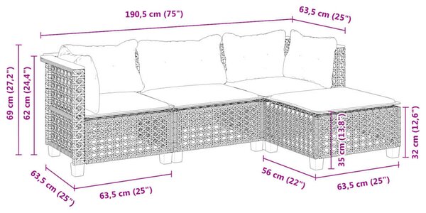 VidaXL Polyrattan Kerti Ülőgarnitúra - 4 részes - Szürke