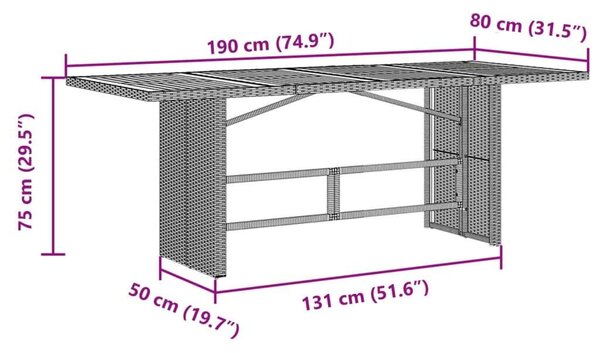 VidaXL Polyrattan Kerti Asztal - Üveglap - 190cm