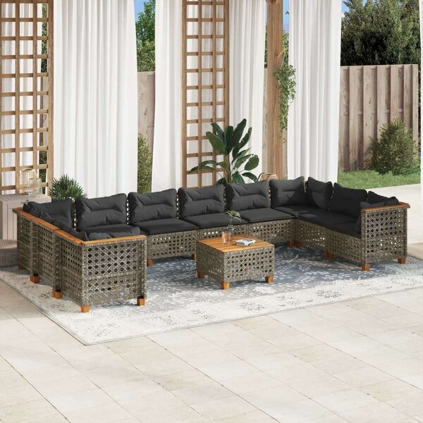Polyrattan Kerti Ülőgarnitúra - 11 részes - Szürke