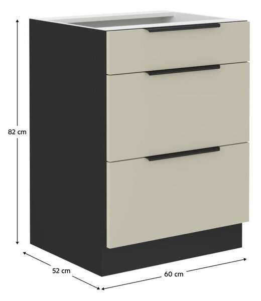 Alsó konyhaszekrény Arikona 60 D 3S BB (kasmír + fekete)