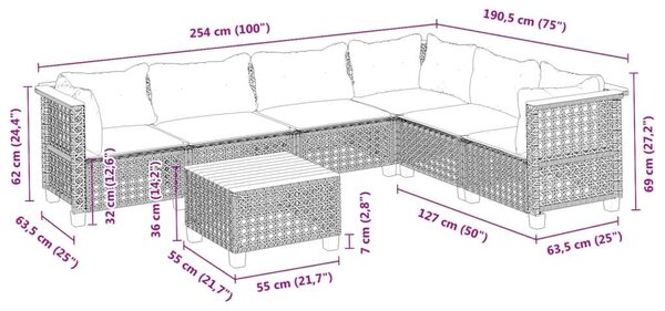 VidaXL 7 részes szürke polyrattan kerti ülőgarnitúra