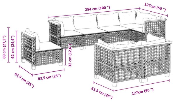 VidaXL Polyrattan Kerti Ülőgarnitúra - 8 részes - Szürke