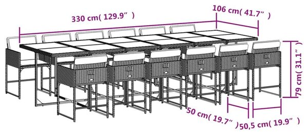 VidaXL 13 részes fekete polyrattan kerti ülőgarnitúra párnákkal