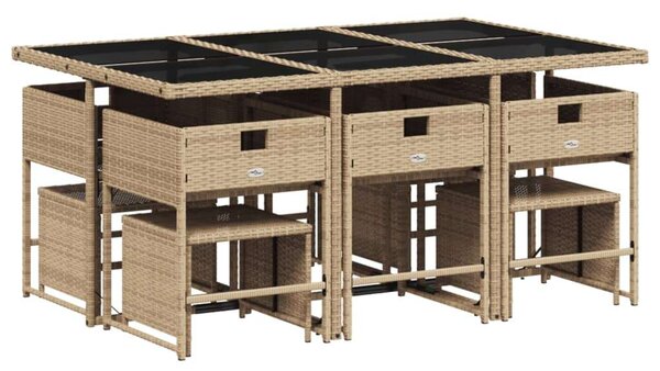 VidaXL Polyrattan Kerti Étkezőgarnitúra - 11 részes - Bézs