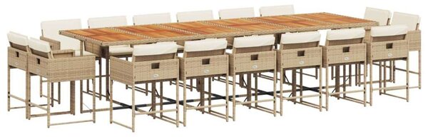 VidaXL Polyrattan Kerti Étkezőgarnitúra - 17 részes - Bézs