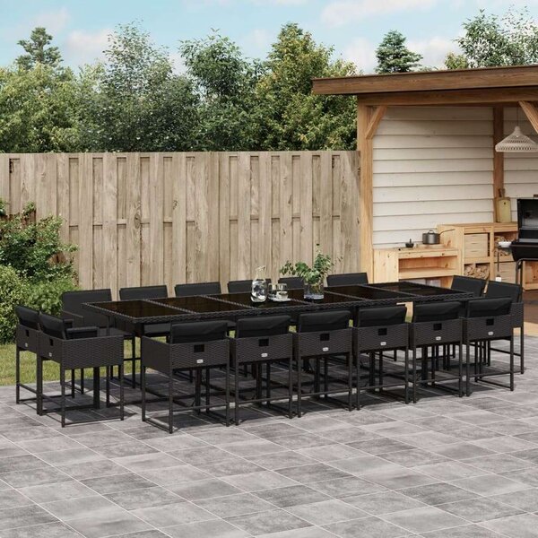 VidaXL - 17 Részes Kerti Étkezőgarnitúra - Polyrattan - Fekete