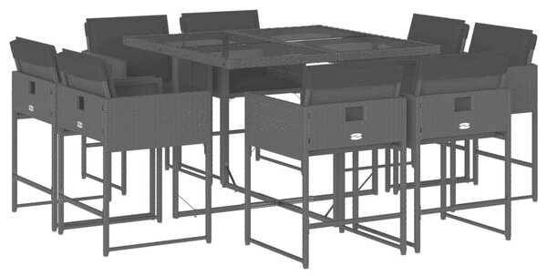 VidaXL - 9 részes Kerti Étkezőgarnitúra - Polyrattan - Fekete
