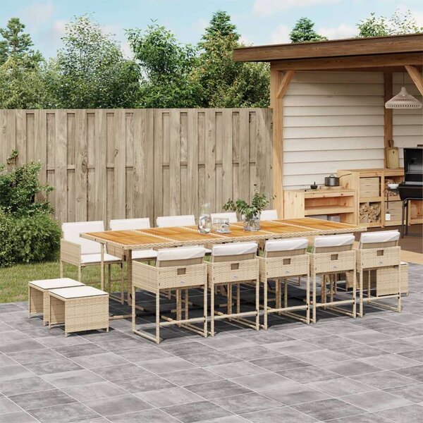 VidaXL Polyrattan Kerti Étkezőgarnitúra - 15 részes - Bézs