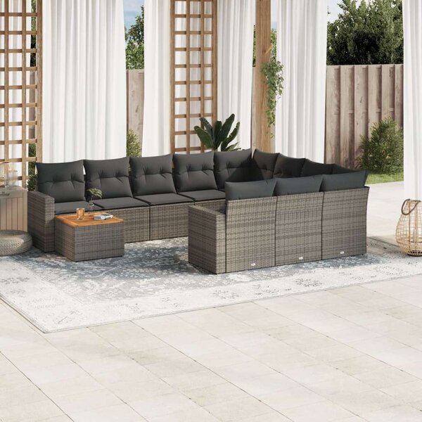 Polyrattan Kerti Ülőgarnitúra - 11 részes - Szürke