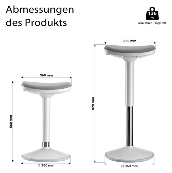 Modern irodai ülő- és állószék kárpitozott forgószék 82 cm magasságig szürke