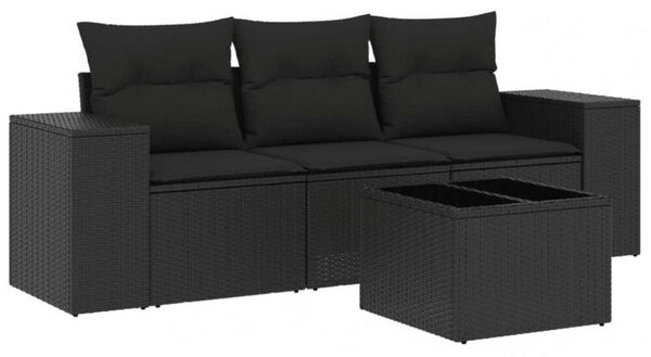 VidaXL Polyrattan Kerti Ülőgarnitúra - 4 részes - Fekete