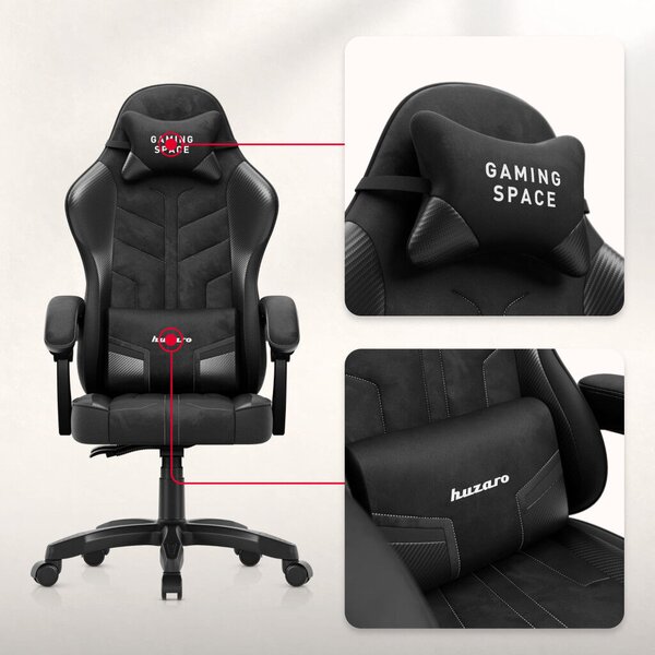 Gamer szék, forgó, ergonómikus, fekete
