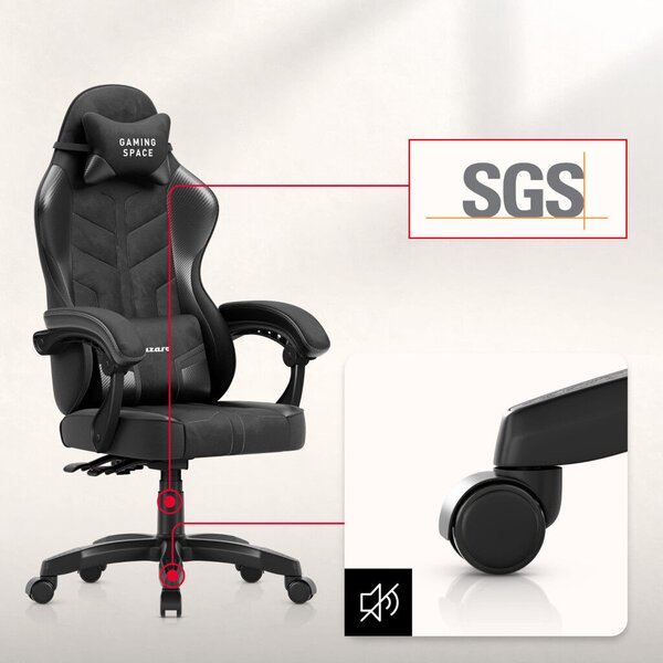 Gamer szék, forgó, ergonómikus, fekete