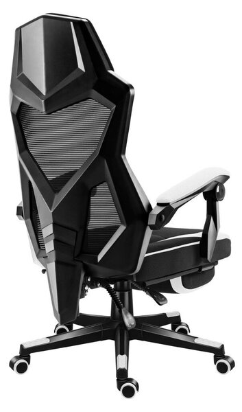 Gamer szék, lábtartó, lélegző anyag, ergonómikus kartámaszok, fekete-fehér
