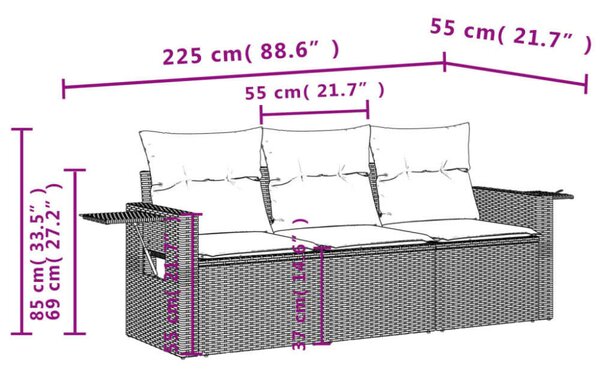 VidaXL 3 részes Polyrattan Kerti Ülőgarnitúra - Fekete