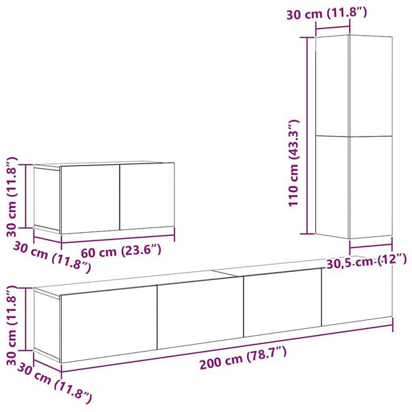 VidaXL TV szekrény garnitúra 4 pcs kézműves tölgy 30.5 x 30 x 110 cm