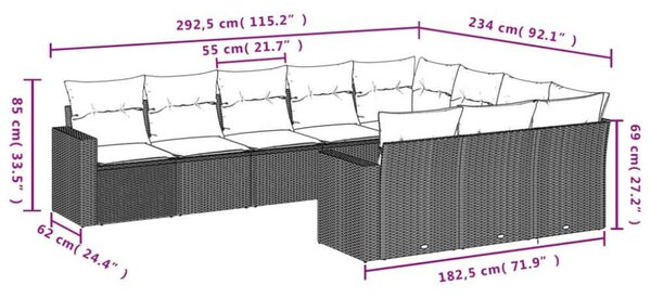 VidaXL Polyrattan Kerti Ülőgarnitúra - Fekete - 10 részes