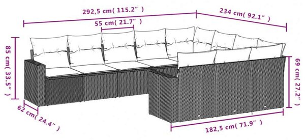VidaXL Polyrattan Kerti Ülőgarnitúra - Fekete - 10 részes