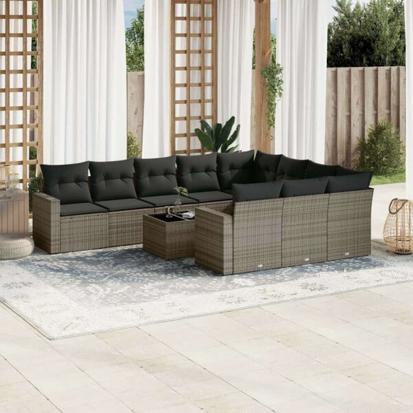 VidaXL Polyrattan Kerti Ülőgarnitúra - 11 részes - Szürke