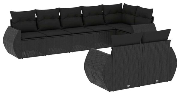 VidaXL 8 részes fekete polyrattan kerti ülőgarnitúra párnákkal