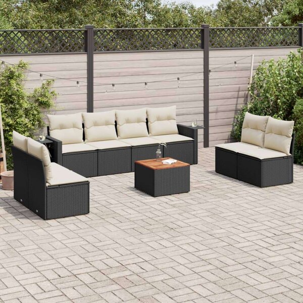 VidaXL Polyrattan Kerti Ülőgarnitúra - 9 részes - Fekete