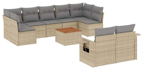 VidaXL 10 részes bézs polyrattan kerti ülőgarnitúra párnával