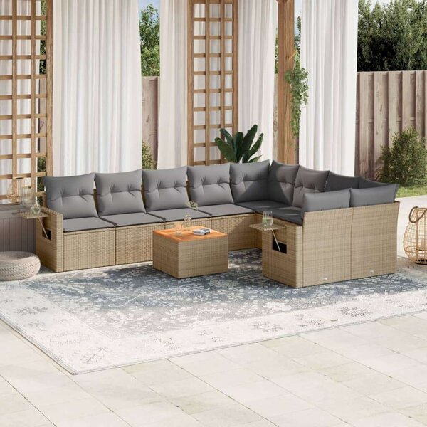 VidaXL 10 részes bézs polyrattan kerti ülőgarnitúra párnával