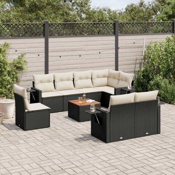 Polyrattan Kerti Ülőgarnitúra - 9 részes - Fekete
