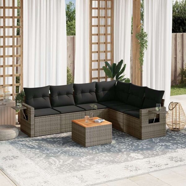 VidaXL Polyrattan Kerti Ülőgarnitúra - 7 részes - Szürke