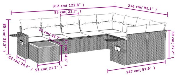 VidaXL 10 részes bézs polyrattan kerti ülőgarnitúra párnával