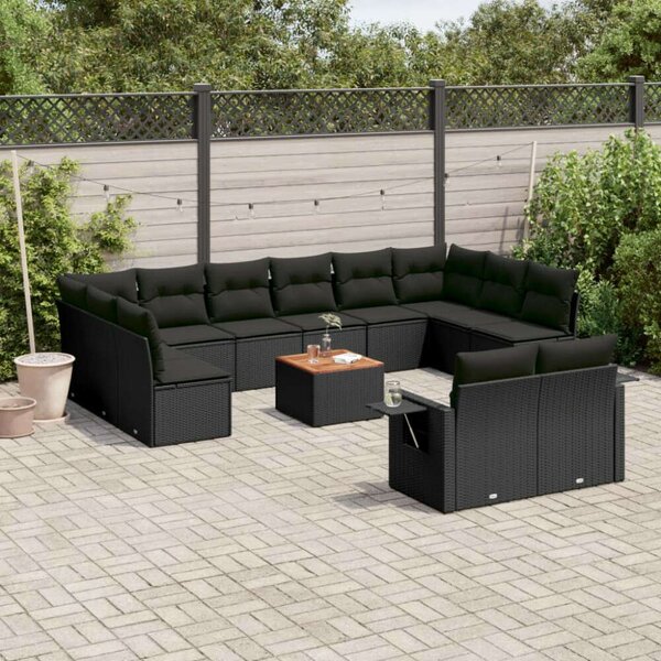 VidaXL 13 részes fekete polyrattan kerti ülőgarnitúra párnákkal