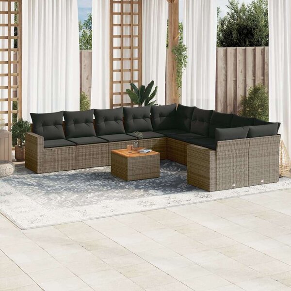 VidaXL Polyrattan Kerti Ülőgarnitúra - 11 részes - Szürke