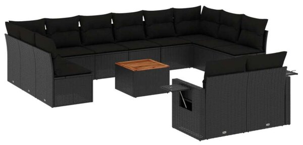 VidaXL 13 részes fekete polyrattan kerti ülőgarnitúra párnákkal