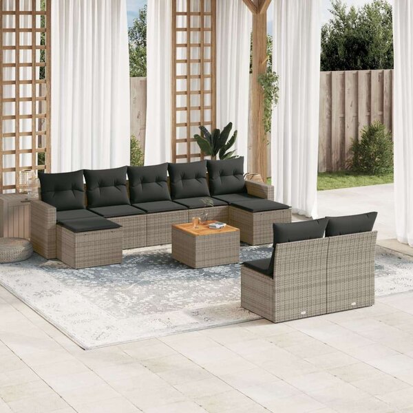 VidaXL Polyrattan Kerti Ülőgarnitúra - 10 részes - Szürke