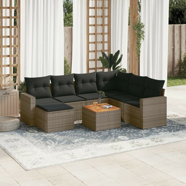 VidaXL Polyrattan Kerti Ülőgarnitúra - 8 részes - Szürke