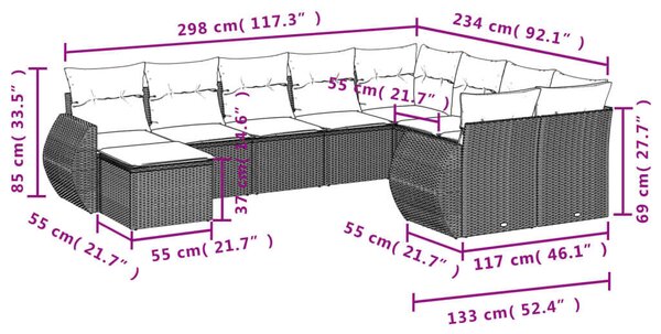 VidaXL Polyrattan Kerti Ülőgarnitúra - 10 részes - Szürke