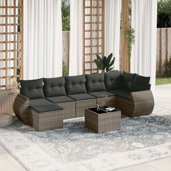 VidaXL Polyrattan Kerti Ülőgarnitúra - 8 részes - Szürke