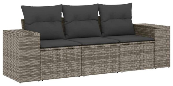 VidaXL 3 részes szürke polyrattan kerti ülőgarnitúra párnákkal