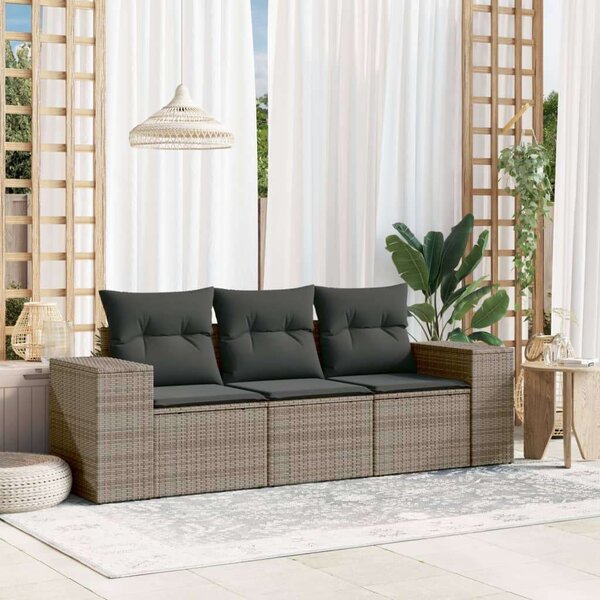 VidaXL 3 részes szürke polyrattan kerti ülőgarnitúra párnákkal
