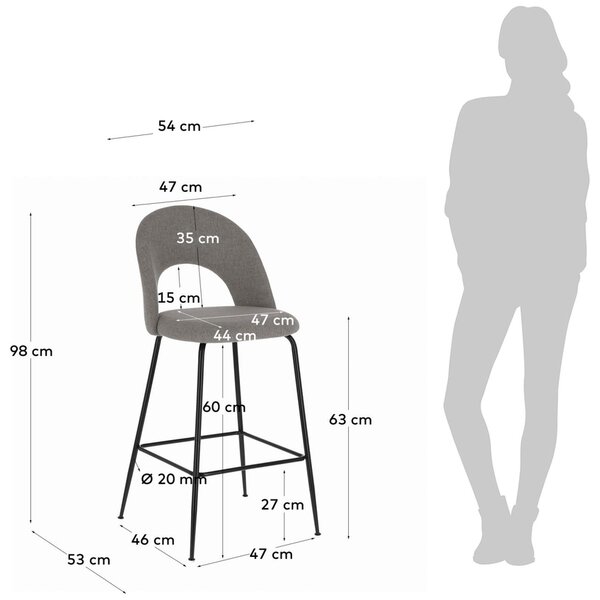 Világosszürke szövet bárszék Kave Home Mahalia 63 cm