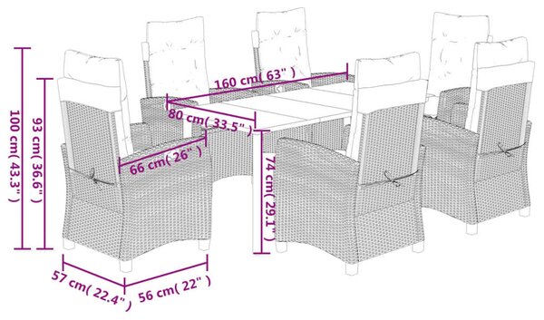 VidaXL Polyrattan Kerti Étkezőgarnitúra - 7 részes