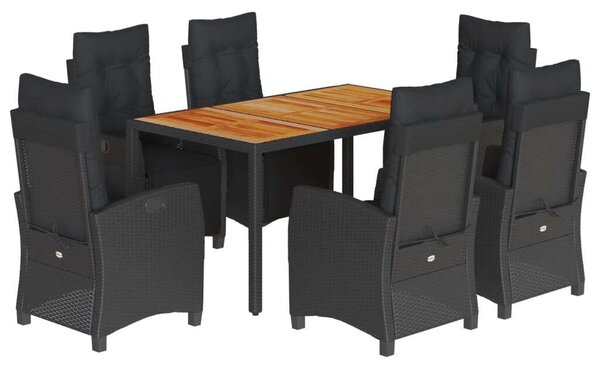 VidaXL 7 részes fekete polyrattan kerti étkezőgarnitúra párnával