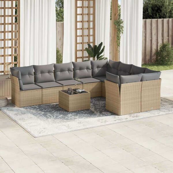 VidaXL 10 részes bézs polyrattan kerti ülőgarnitúra párnával