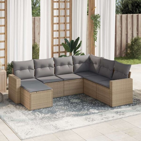 Polyrattan Kerti Ülőgarnitúra - 7 részes - Bézs