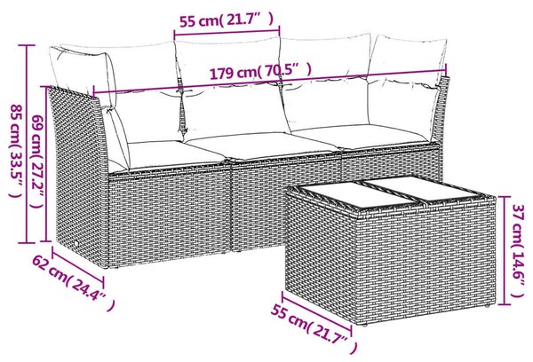 VidaXL Polyrattan Kerti Ülőgarnitúra - 4 részes - Szürke
