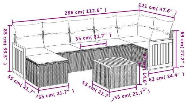 VidaXL 8-részes szürke polyrattan kerti ülőgarnitúra párnákkal