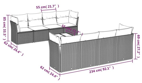 VidaXL Polyrattan Kerti Ülőgarnitúra - 9 részes - Bézs